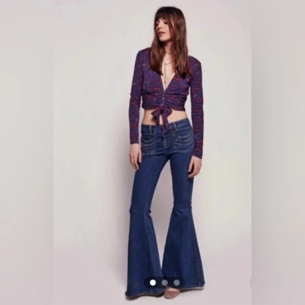 Free People Stella Blue Flare Jeans - Picture 2 of 16
